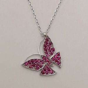 925 Silver pink cz butterfly necklace